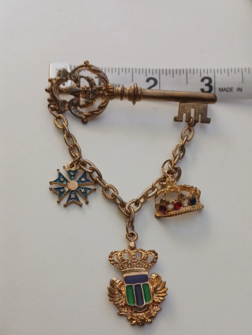 Royal Key Chatenairne Brooch Dangle Charms with Crown & Enamel Shields